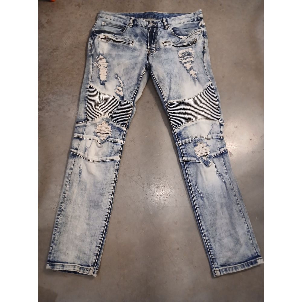 Mens Dope Distressed Button Fly Skinny Jeans Size 32 x 30 Fits 34